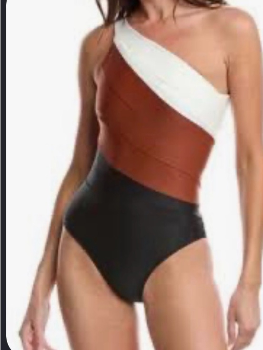 summersalt One-Shoulder Colorblock One-Piece Swimsuit in White, Rust & Black